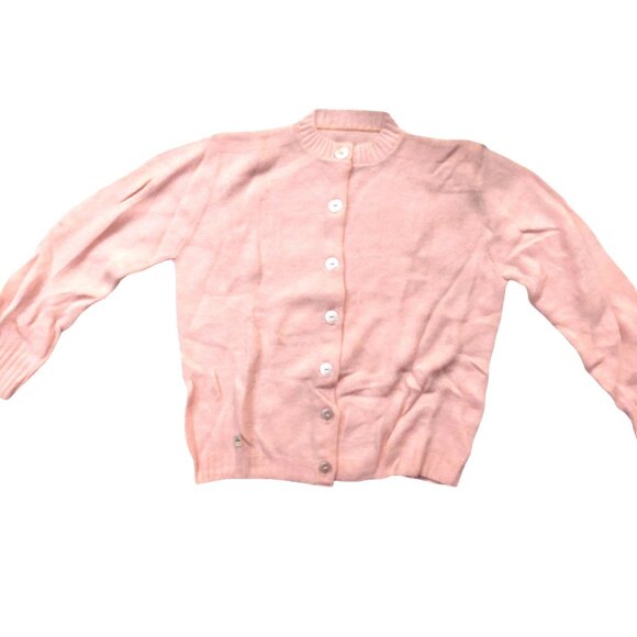 Vintage 1940s-1950s Light Pink Long Sleeve Knit Cardigan Sweater - Picture 1 of 12